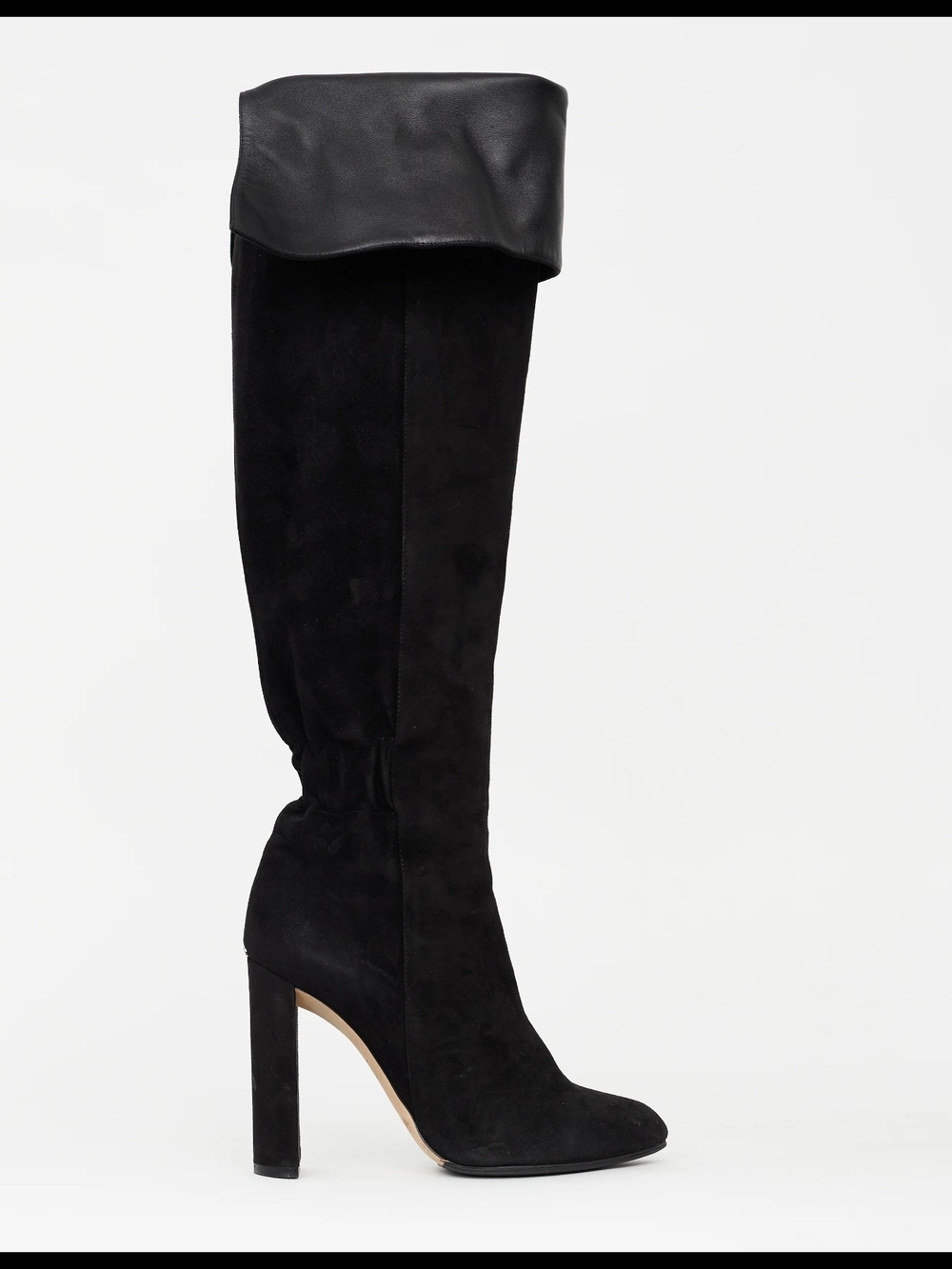 Dior Black Suede Over-the-Knee Boots with Fold-Top Leather Cuff - Picture 6 of 6